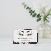 Make-up Artiest Roze Zwart Wit Marmer Glitter Lash Visitekaartje (Staand voorkant)