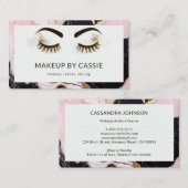 Make-up Artiest Roze Zwart Wit Marmer Glitter Lash Visitekaartje (Voorkant / Achterkant)