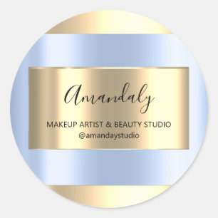 Make-up Artiest Shop ingelijst Goud Blauw Pastel Ronde Sticker