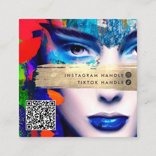 Make-up artiest voegt QR-code & sociale media kleu Vierkante Visitekaartje (Achterkant)