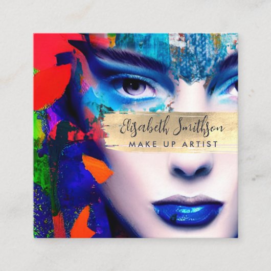 Make-up artiest voegt QR-code & sociale media kleu Vierkante Visitekaartje (Voorkant)