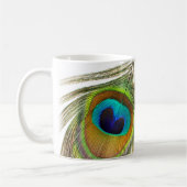 Make-up artiest vrouw met pauwenveer koffiemok (Links)