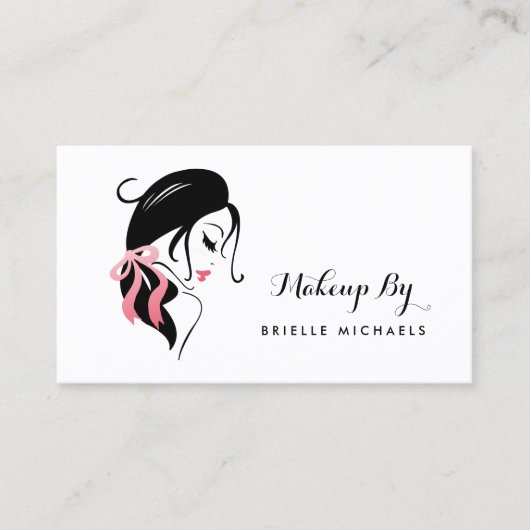 Make-up artiest vrouw met wimpers en roze boog visitekaartje (Voorkant)