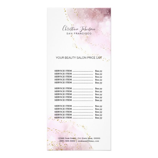 make-up artiest waterverf | Prijslijst faux glitte Reclamekaart (Voorkant)