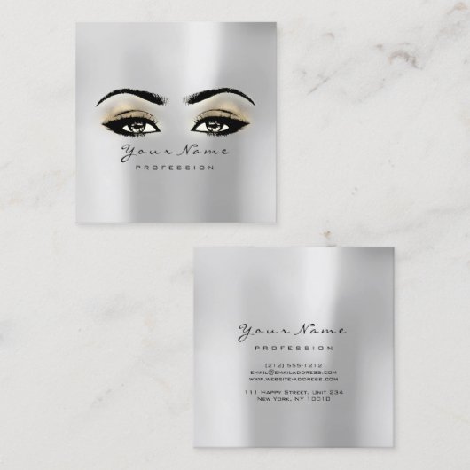 Make-up Artiest Wenkbrauw Eye Lash Grijs Goud Vier Vierkante Visitekaartje (Voorkant / Achterkant)