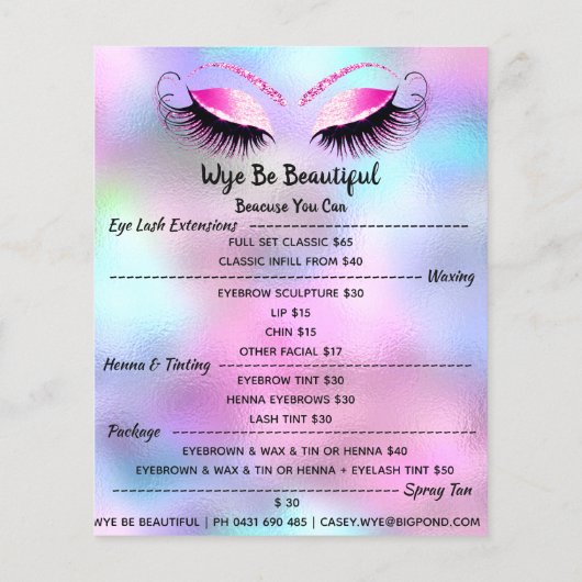 Make-up Artiest Wimper Glitter Prijslijst Blauw Ro Flyer (Achterkant)