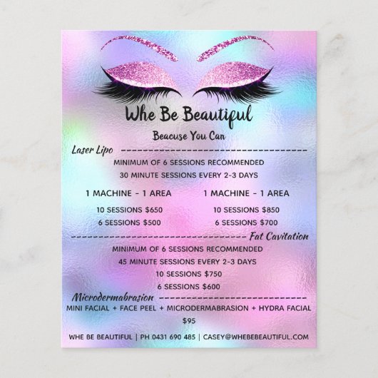 Make-up Artiest Wimper Glitter Prijslijst Fuchsia Flyer (Voorkant)