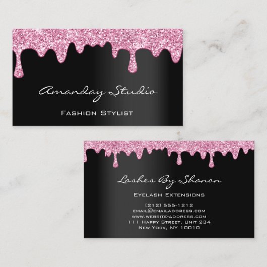Make-up artiest wimper zwart druppels roze visitekaartje (Voorkant / Achterkant)