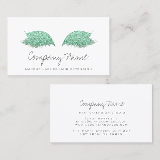 Make-up artiest wimpers extensie Mint groen grijs Afsprakenkaartje (Voorkant / Achterkant)