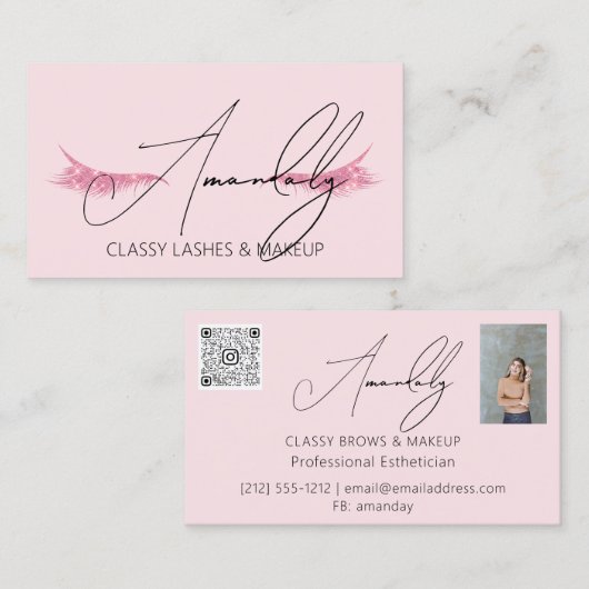 Make-up artiest wimpers QRLOGO Microblade Roos Pow Visitekaartje (Voorkant / Achterkant)