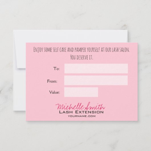 Make-up artiest wimpers wenkbrauwen roze cadeaubon bedankkaart (Achterkant)