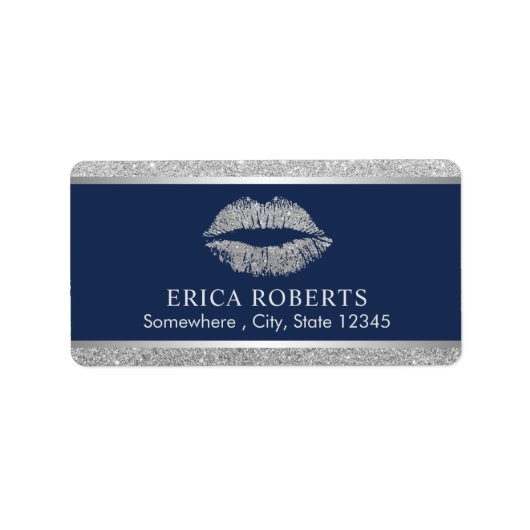 Make-up Artiest Zilver Glitter Lips Marine Blauw S Etiket (Voorkant)