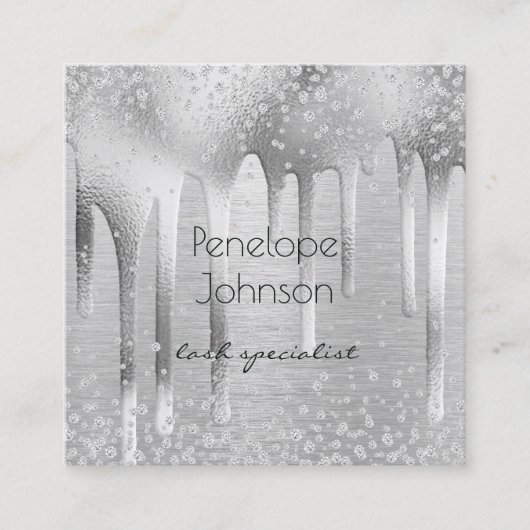 Make-up Artiest Zilveren Folie en Diamanten Glam Vierkante Visitekaartje (Voorkant)