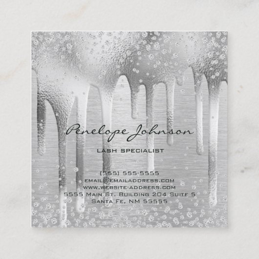 Make-up Artiest Zilveren Folie en Diamanten Glam Vierkante Visitekaartje (Achterkant)