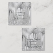 Make-up Artiest Zilveren Folie en Diamanten Glam Vierkante Visitekaartje (Voorkant / Achterkant)