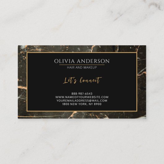Make-up Artiest Zwart Goud Glitter Marmer Agaat Visitekaartje (Achterkant)