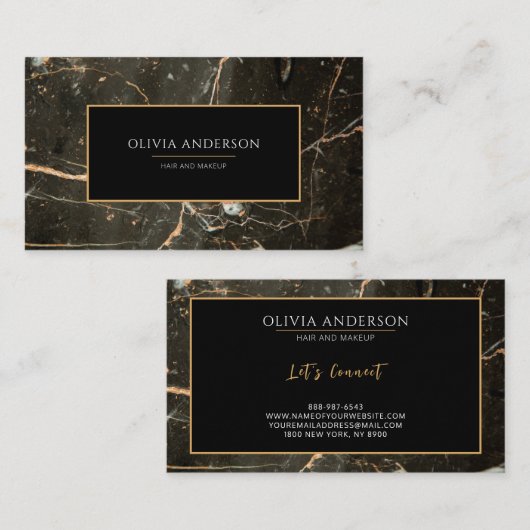 Make-up Artiest Zwart Goud Glitter Marmer Agaat Visitekaartje (Voorkant / Achterkant)