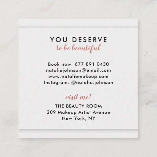 Make-up artist 3d chique roze lippen moderne grijz vierkante visitekaartje (Achterkant)