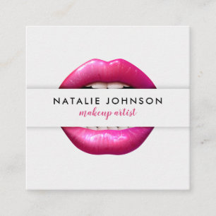 Make-up artist 3d fuchsia lippen moderne grijze sc vierkante visitekaartje