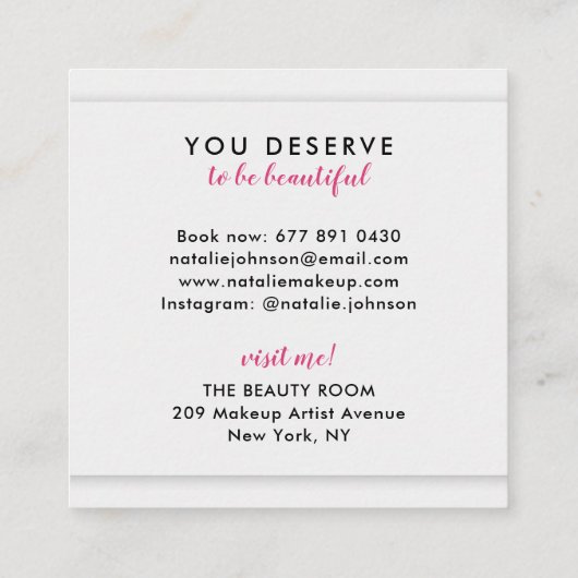 Make-up artist 3d fuchsia lippen moderne grijze sc vierkante visitekaartje (Achterkant)