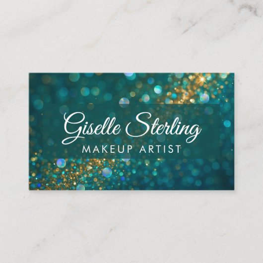 Make-up Artist Blauwgroen Gouden Glitter Opal QR-c Visitekaartje (Voorkant)