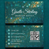 Make-up Artist Blauwgroen Gouden Glitter Opal QR-c Visitekaartje