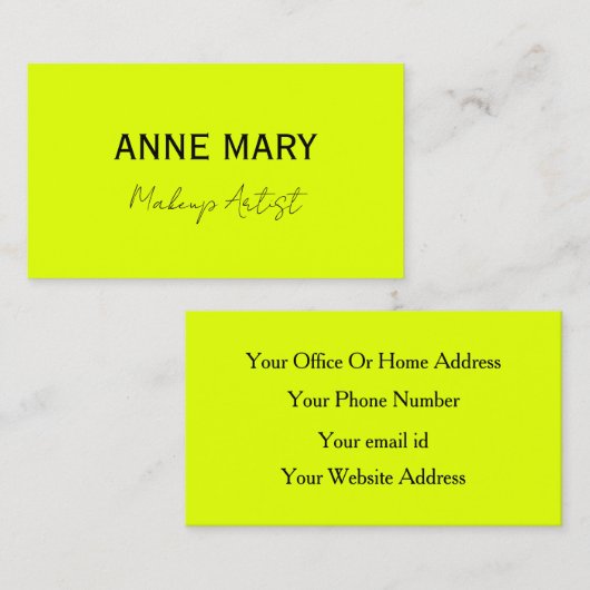 Make-up Artist Chartreuse Geel Kleurrijk Modern Visitekaartje (Voorkant / Achterkant)