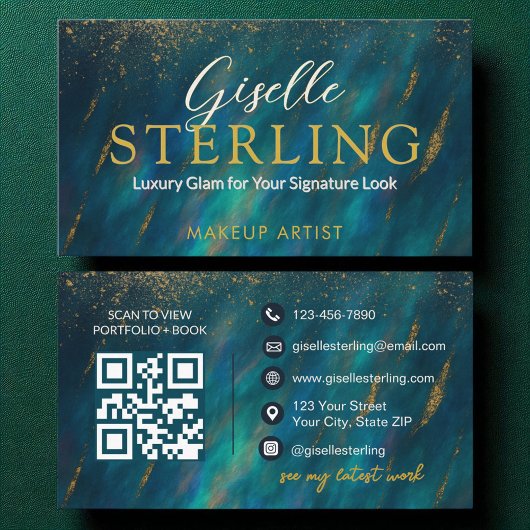 Make-up Artist Dark Opal Glam Moderne QR-code Visitekaartje