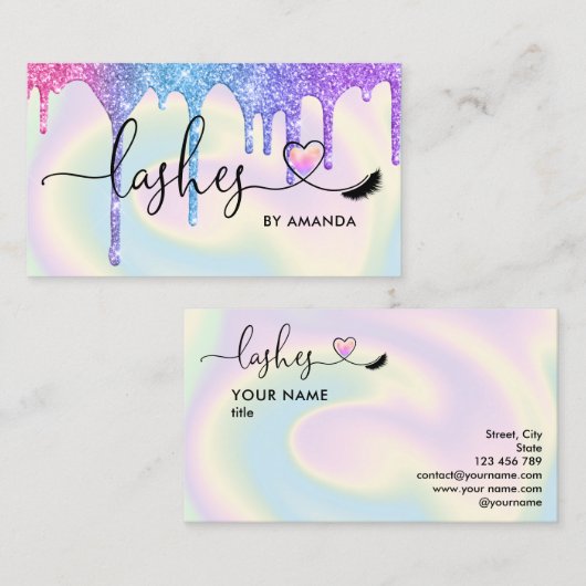 Make-up Artist Eyes Lashes Unicorn Holographic Visitekaartje (Voorkant / Achterkant)