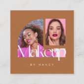 Make-up Artist Foto Collage Terracotta Vierkante Visitekaartje (Voorkant)