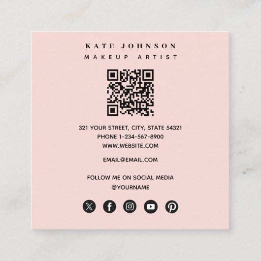 Make-up Artist Foto's QR Code Social Media Pictogr Vierkante Visitekaartje (Achterkant)