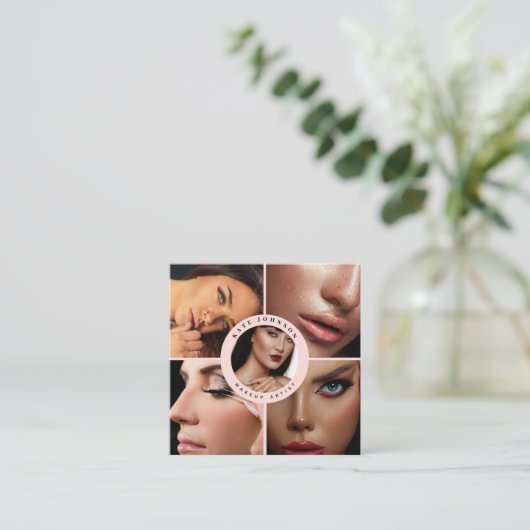 Make-up Artist Foto's QR Code Social Media Pictogr Vierkante Visitekaartje (Staand voorkant)