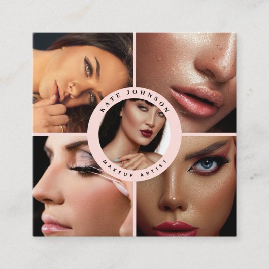 Make-up Artist Foto's QR Code Social Media Pictogr Vierkante Visitekaartje (Voorkant)