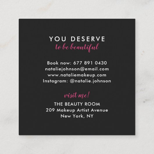 Make-up artist fuchsia lippen moderne witte schoon vierkante visitekaartje (Achterkant)