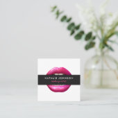 Make-up artist fuchsia lippen moderne witte schoon vierkante visitekaartje (Staand voorkant)
