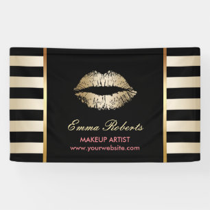 Make-up Artist Gold Lips Modern Zwart & Goud Spandoek