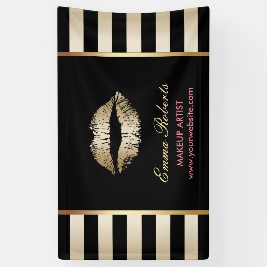 Make-up Artist Gold Lips Modern Zwart & Goud Spandoek (Verticaal)