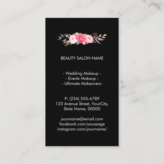 Make-up Artist Gold Lips Moderne Floral Deco Strip Visitekaartje (Achterkant)