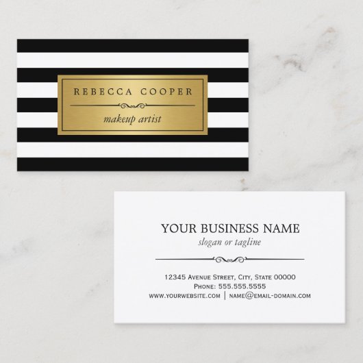 Make-up Artist - Goud Zwart Wit Strepen Visitekaartje (Voorkant / Achterkant)