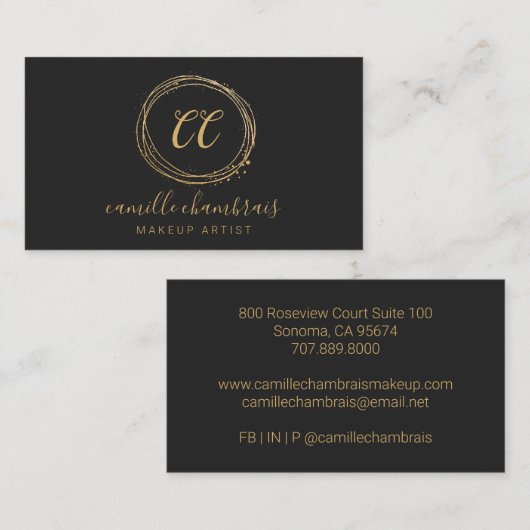 Make-up Artist Haar Stylist Goud Zwart Minimalist Visitekaartje (Voorkant / Achterkant)