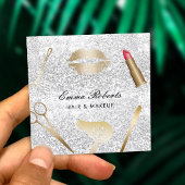 Make-up Artist Haar Stylist Trendy Zilveren Glitte Vierkante Visitekaartje