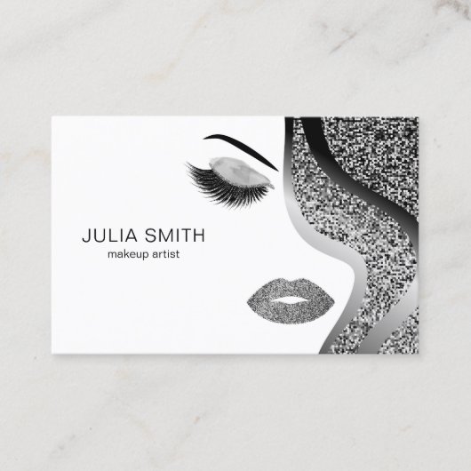 Make-up Artist Haar Stylist Zilveren Glitter Visitekaartje (Voorkant)