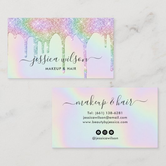 Make-up artist haarstylist chique holografische dr visitekaartje (Voorkant / Achterkant)
