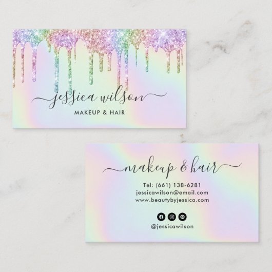 Make-up artist haarstylist holografische druppels  visitekaartje (Voorkant / Achterkant)