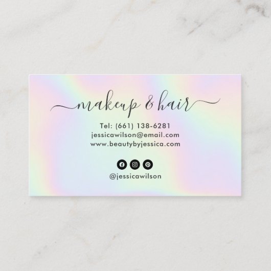 Make-up artist haarstylist holografische druppels  visitekaartje (Achterkant)