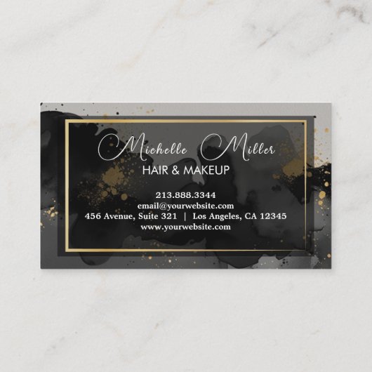 Make-up Artist Hair Salon Abstract Smoky Black Gol Visitekaartje (Achterkant)