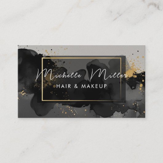 Make-up Artist Hair Salon Abstract Smoky Black Gol Visitekaartje (Voorkant)