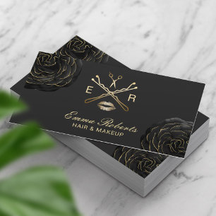Make-up Artist Hair Stylist Elegant Black Floral Visitekaartje
