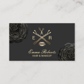 Make-up Artist Hair Stylist Elegant Black Floral Visitekaartje (Voorkant)