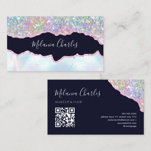 Make-up artist holografische glitter iriserende ag visitekaartje (Voorkant / Achterkant)